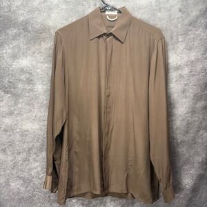Vintage 80s Genelli Mens Brown 100% Silk Long Sleeve Button Up Shirt Mens S